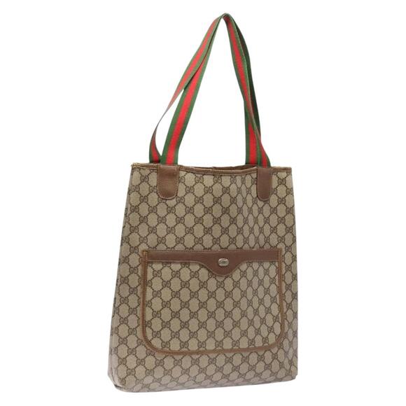 GUCCI GG Supreme Web Sherry Line Tote Bag Pvc Beige Red 39 02 003 - Picture 1 of 16